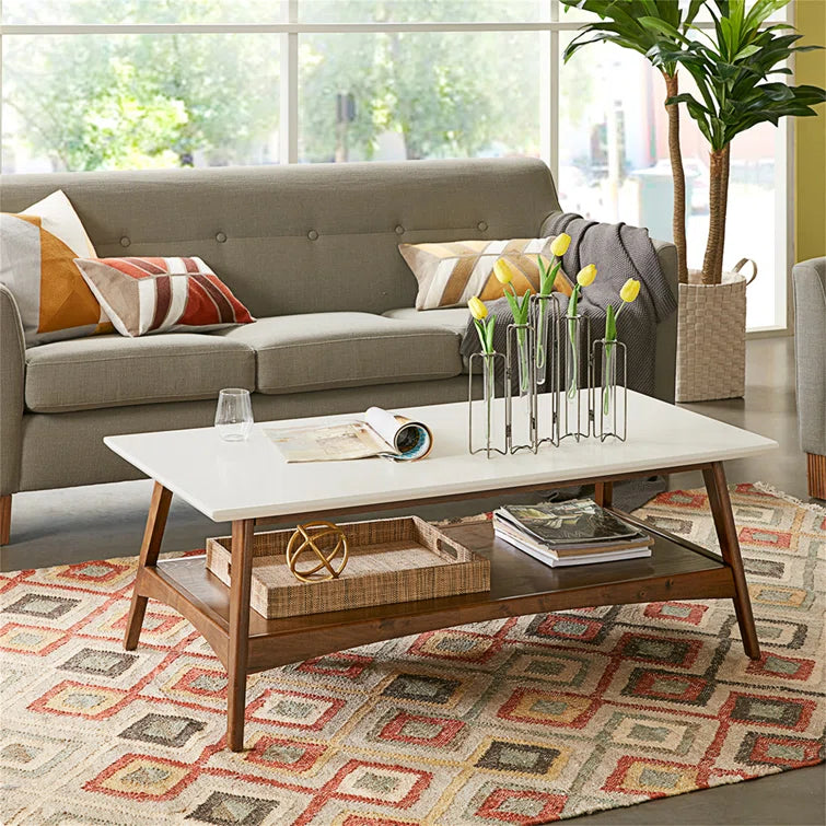 Modern Coffee Table with Open Shelf & White Top