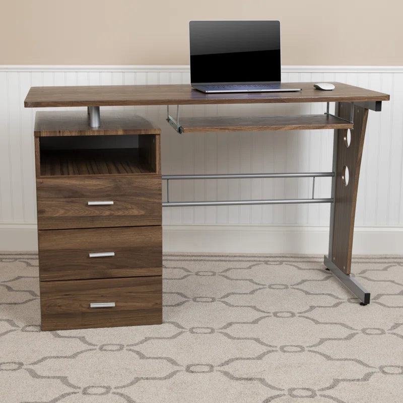 Computer Desk with Three Drawer Single Pedestal and Pull-Out Keyboard Tray Ouch Cart
