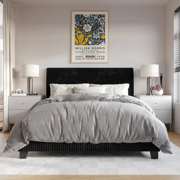 Pravesh Corduroy Upholstered Bed OUCH CART