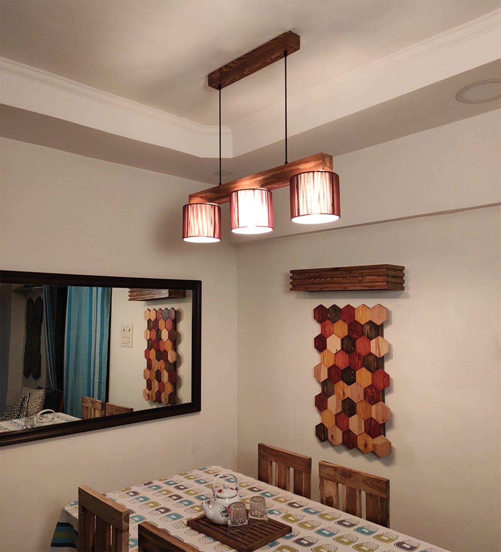 Tiga Brown Wooden Series Hanging Lamp with Brown Fabric Lampshades (BULB NOT INCLUDED) - Ouch Cart