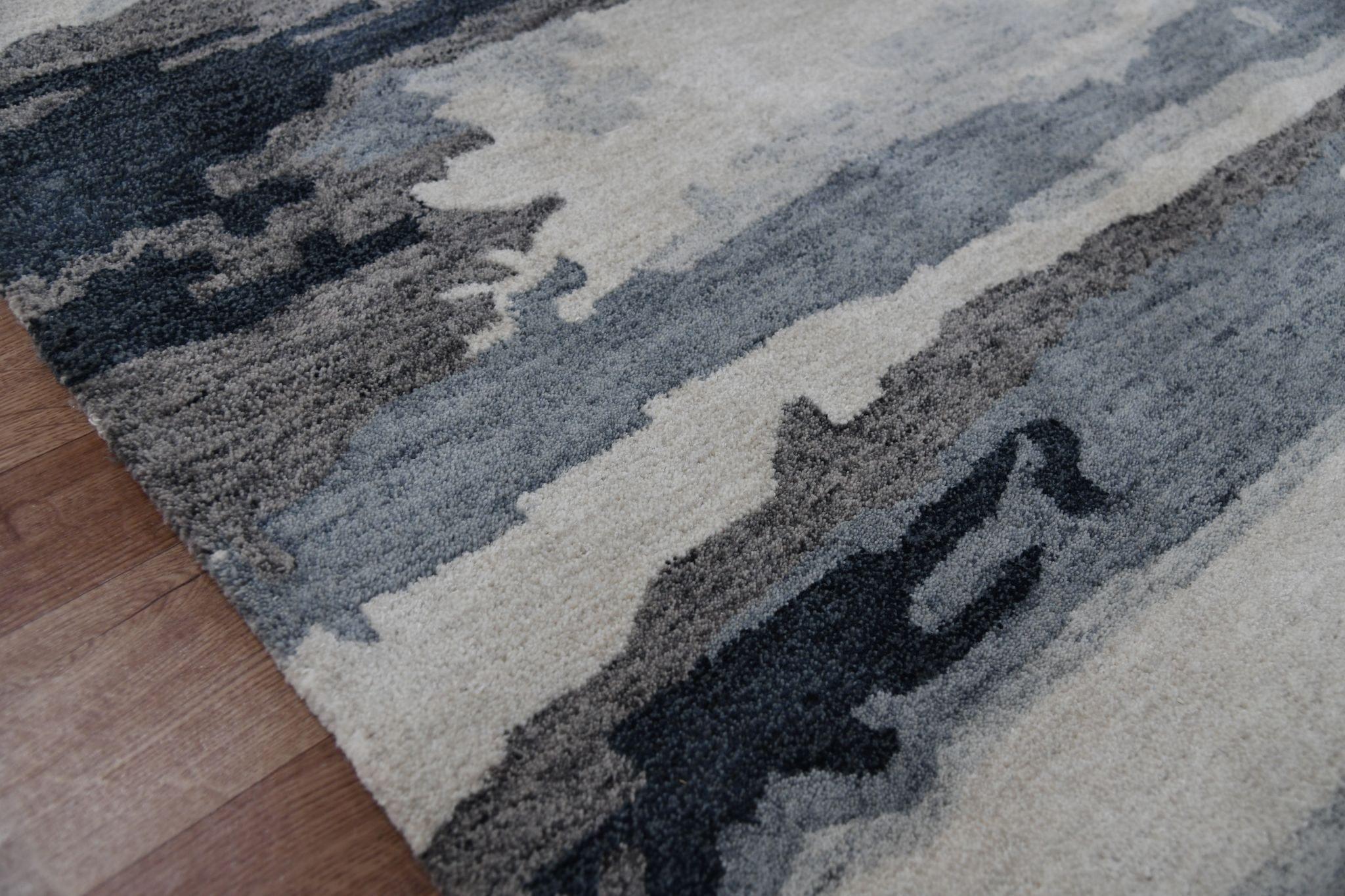 Dark Gray Wool & Viscose Abstract 4x6 Feet Hand-Tufted Carpet - Rug - Ouch Cart