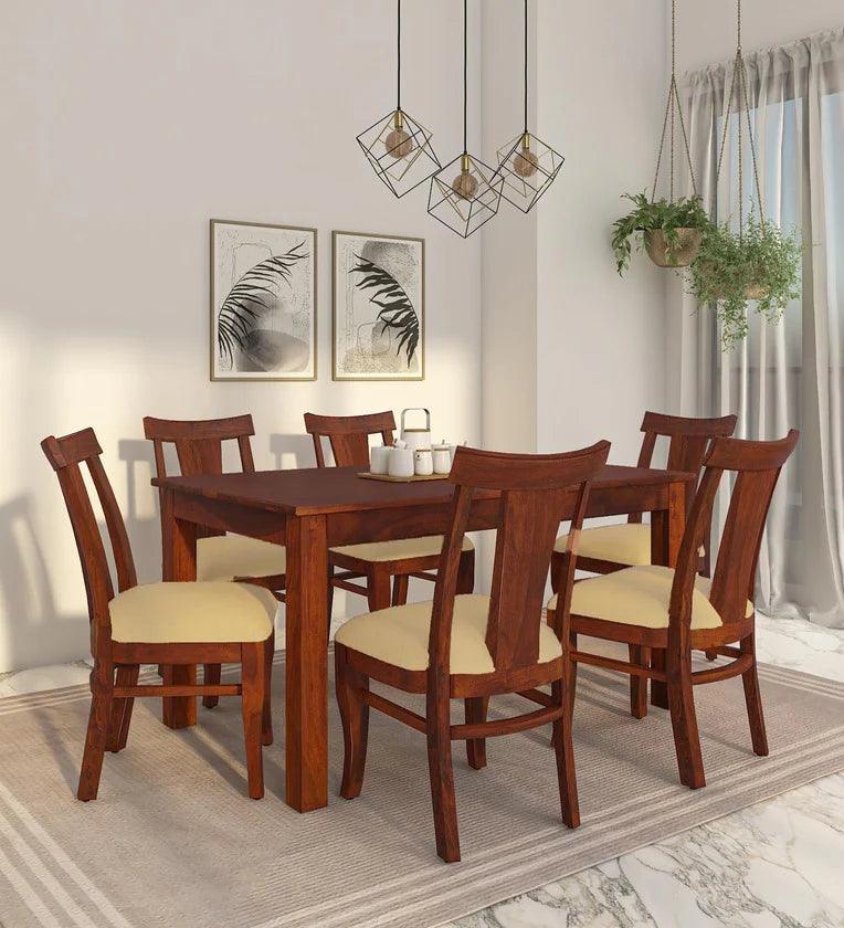 Sheesham Wood 6 Seater Dining Set In Honey Oak Finish - Ouch Cart