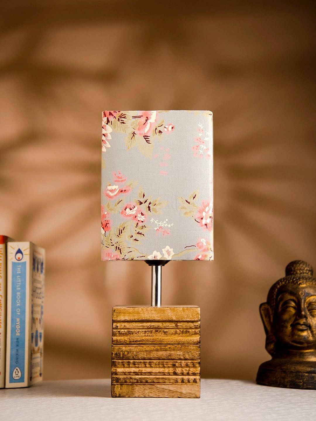 Wooden Stripped Cube Lamp with Colorful Grey Shade - Ouch Cart