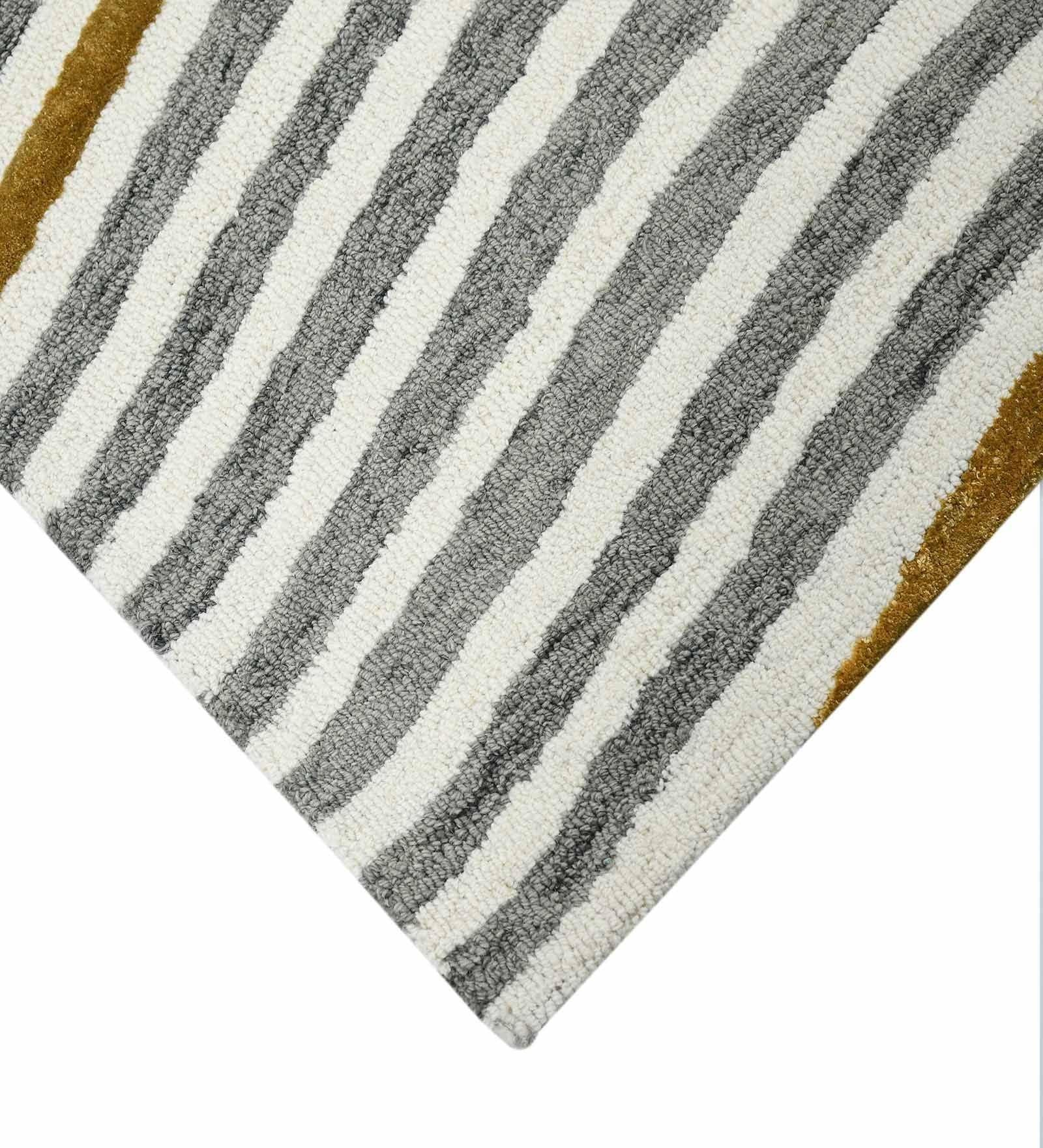 WHITE IVORY Wool & Viscose Canyan 8x10 Feet Hand-Tufted Carpet - Rug - Ouch Cart