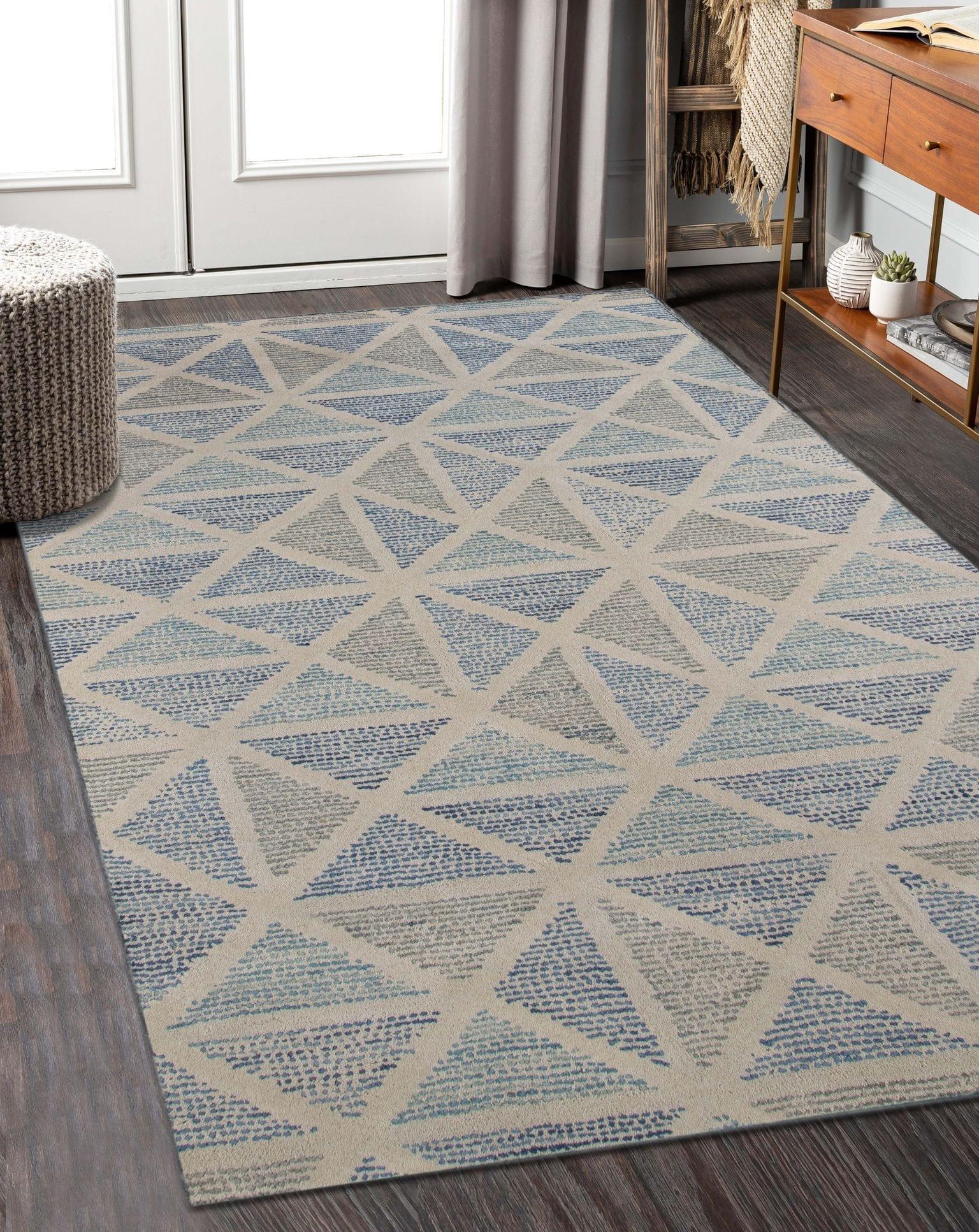 Smoke Gray Wool Vector 5x8 Feet Hand-Tufted Carpet - Rug - Ouch Cart