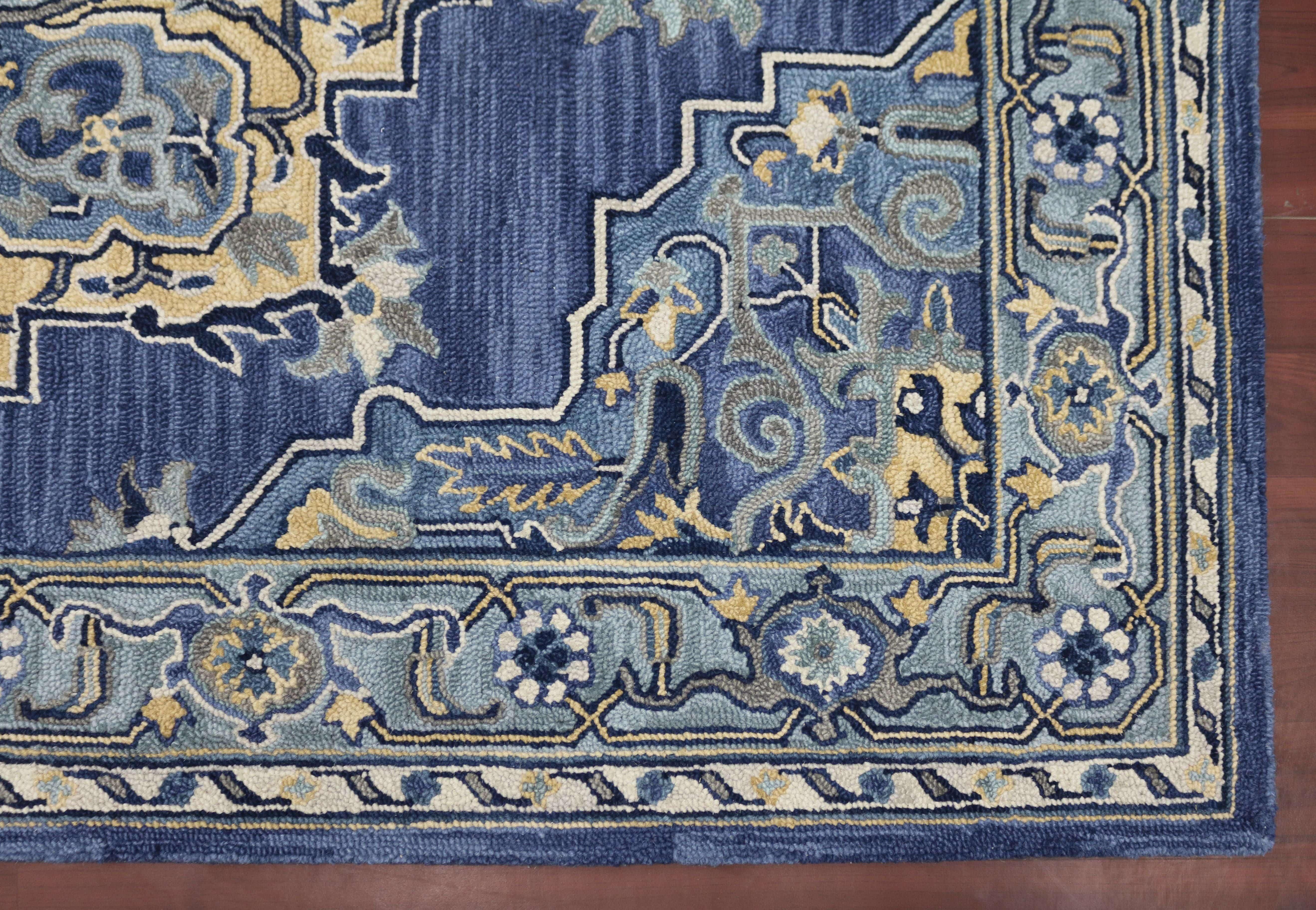 STEEL BLUE Wool Boho 5X8 Feet Hand-Tufted Carpet - Rug - Ouch Cart