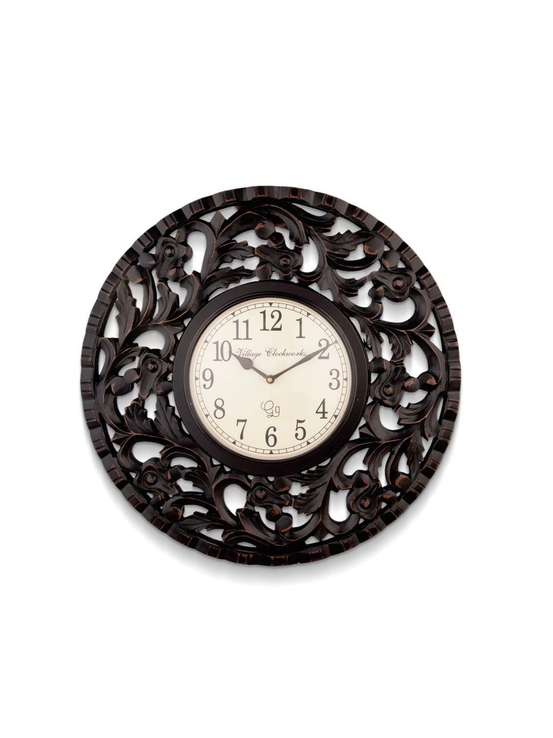 Round Wooden Flower Carving 18 Inches Wall Clock - Ouch Cart