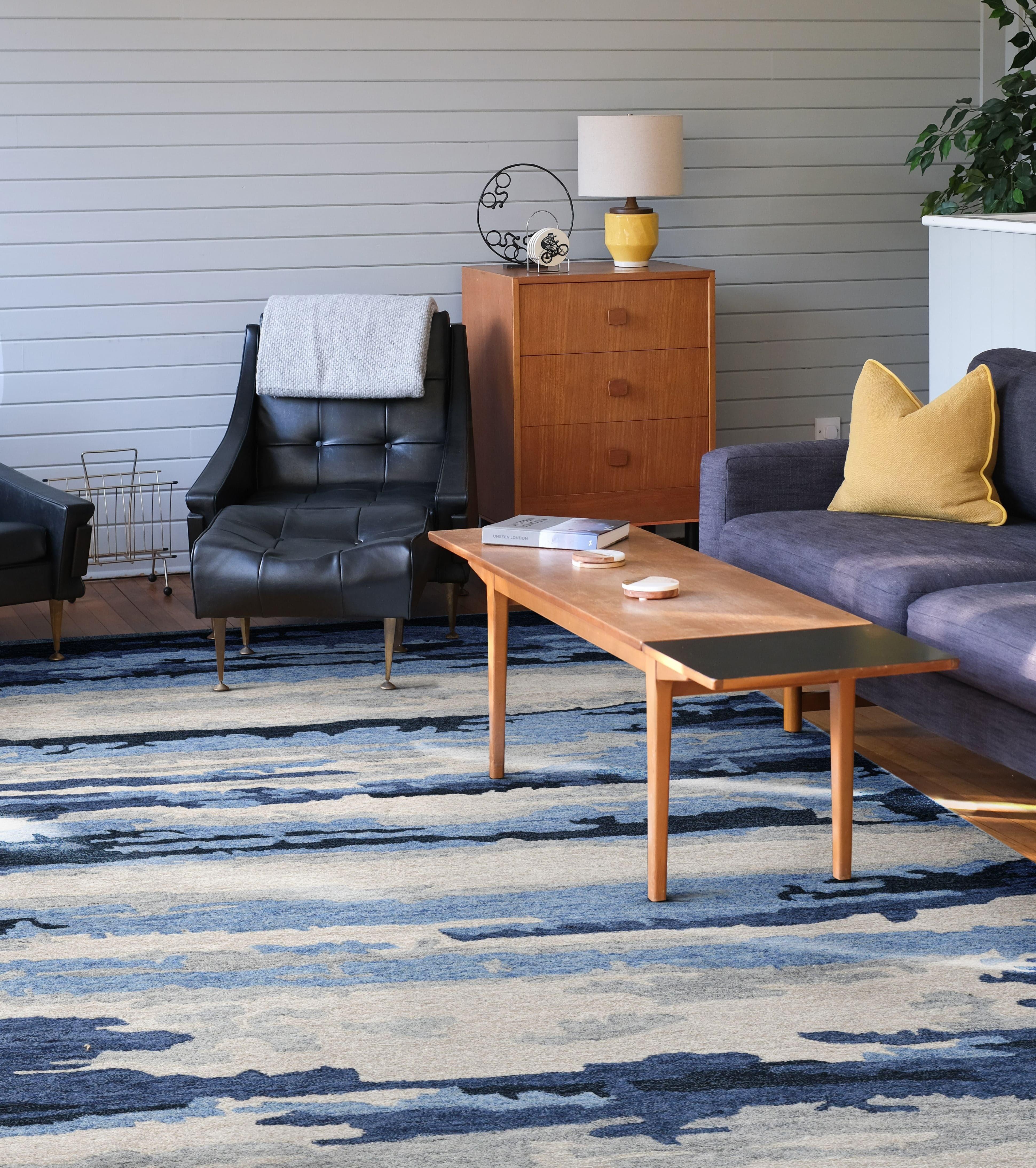 Navy Wool & Viscose Abstract 8X10 Feet Hand-Tufted Carpet - Rug - Ouch Cart