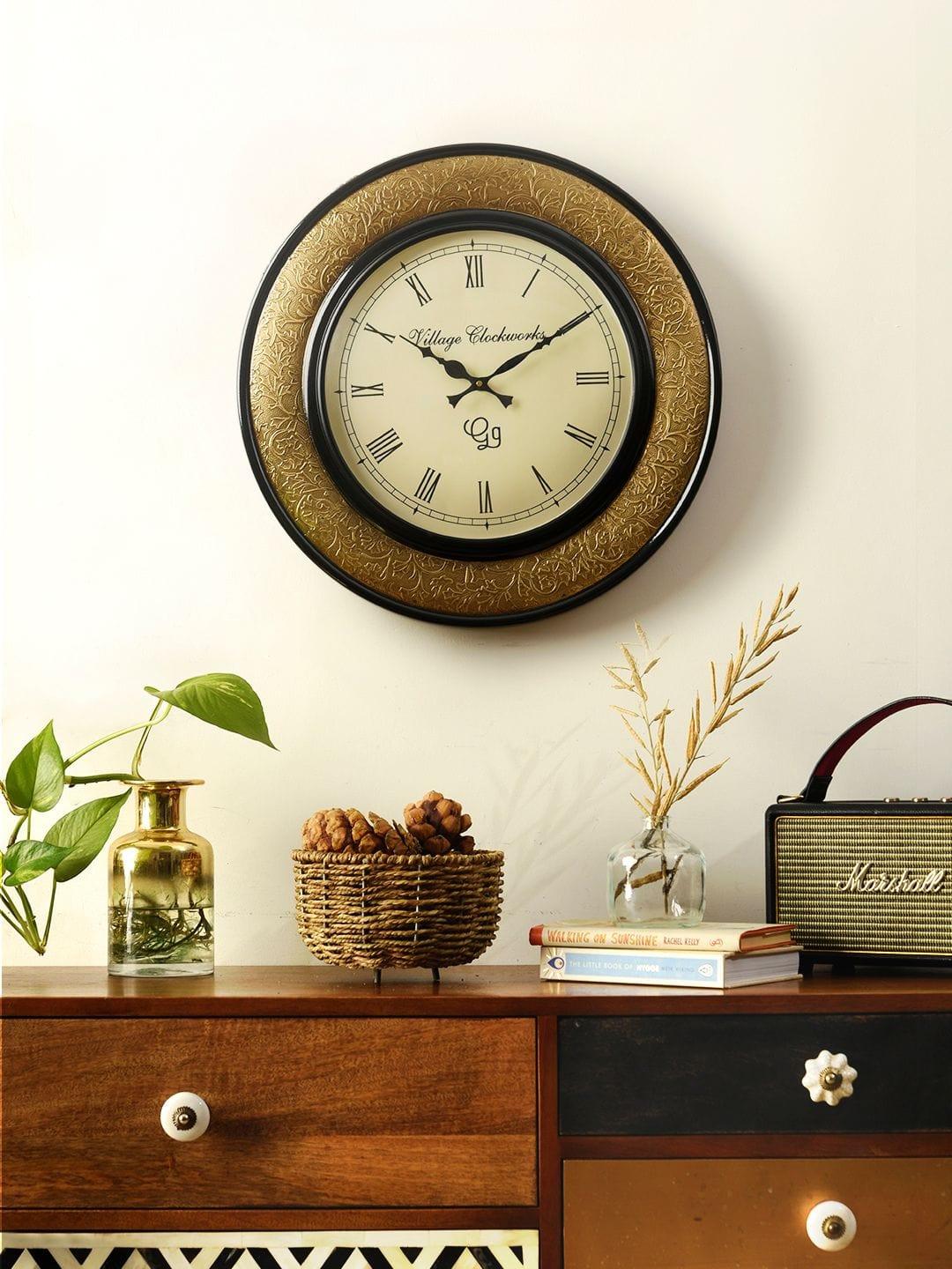 Round Polish with Metal Brass 18 Inches Wall Clock - Ouch Cart