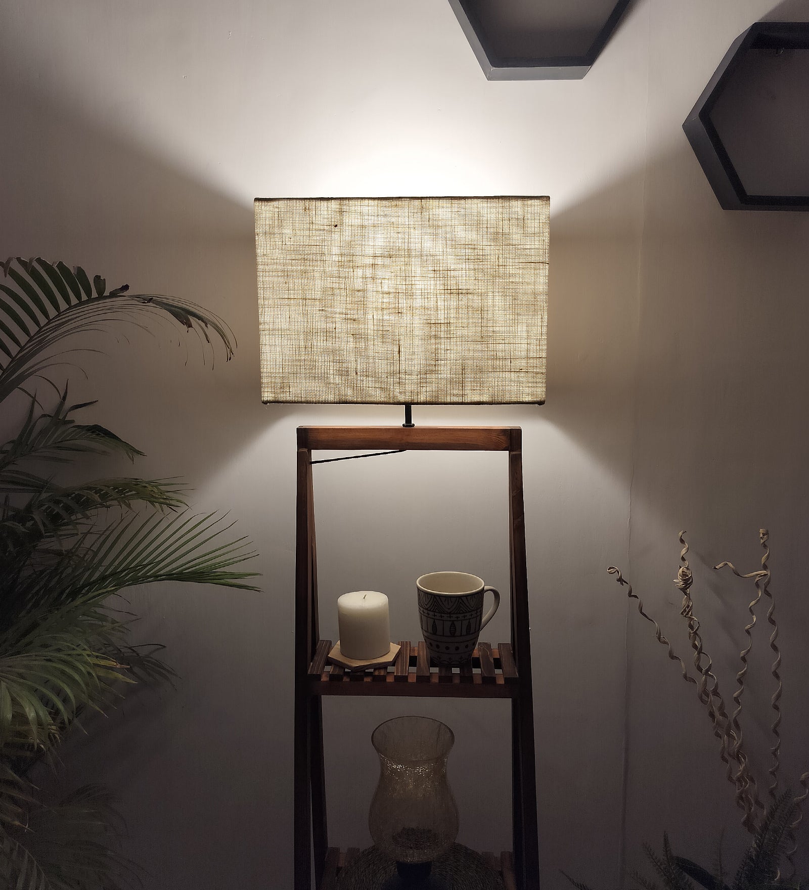 Raphael Wooden Floor Lamp with Brown Base and Jute Fabric Lampshade (BULB NOT INCLUDED)