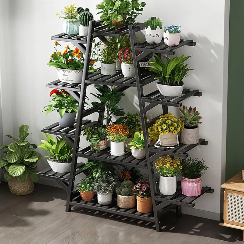 Multi-Tier Bamboo Plant Shelf Stand | 12 Tiers for Indoor & Outdoor Display