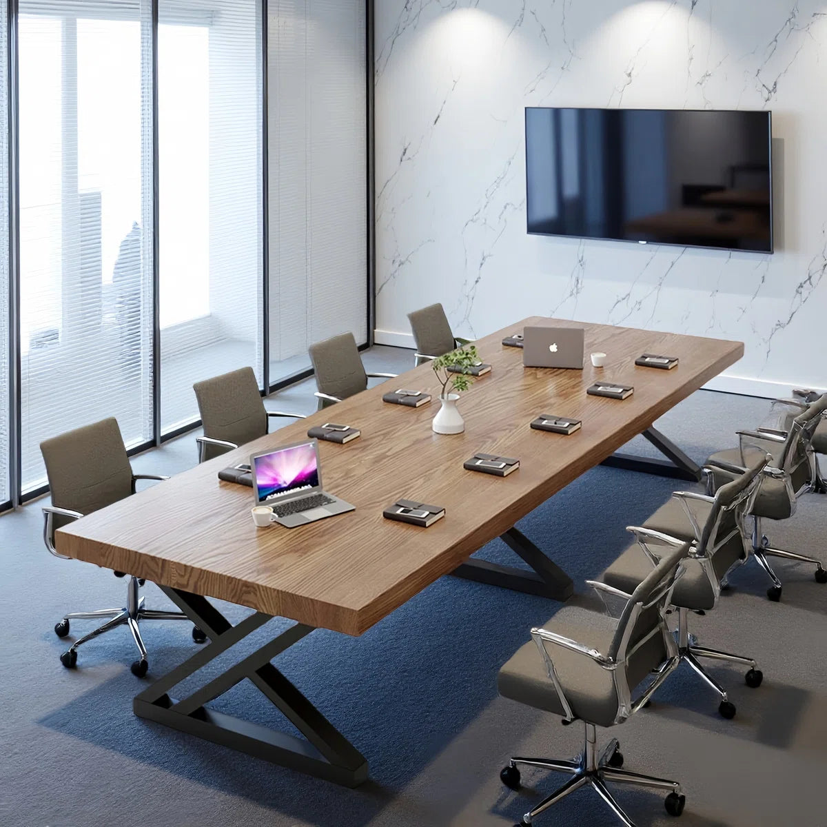 Rectangular solid wood conference table, administrative discussion table - OUCH CART