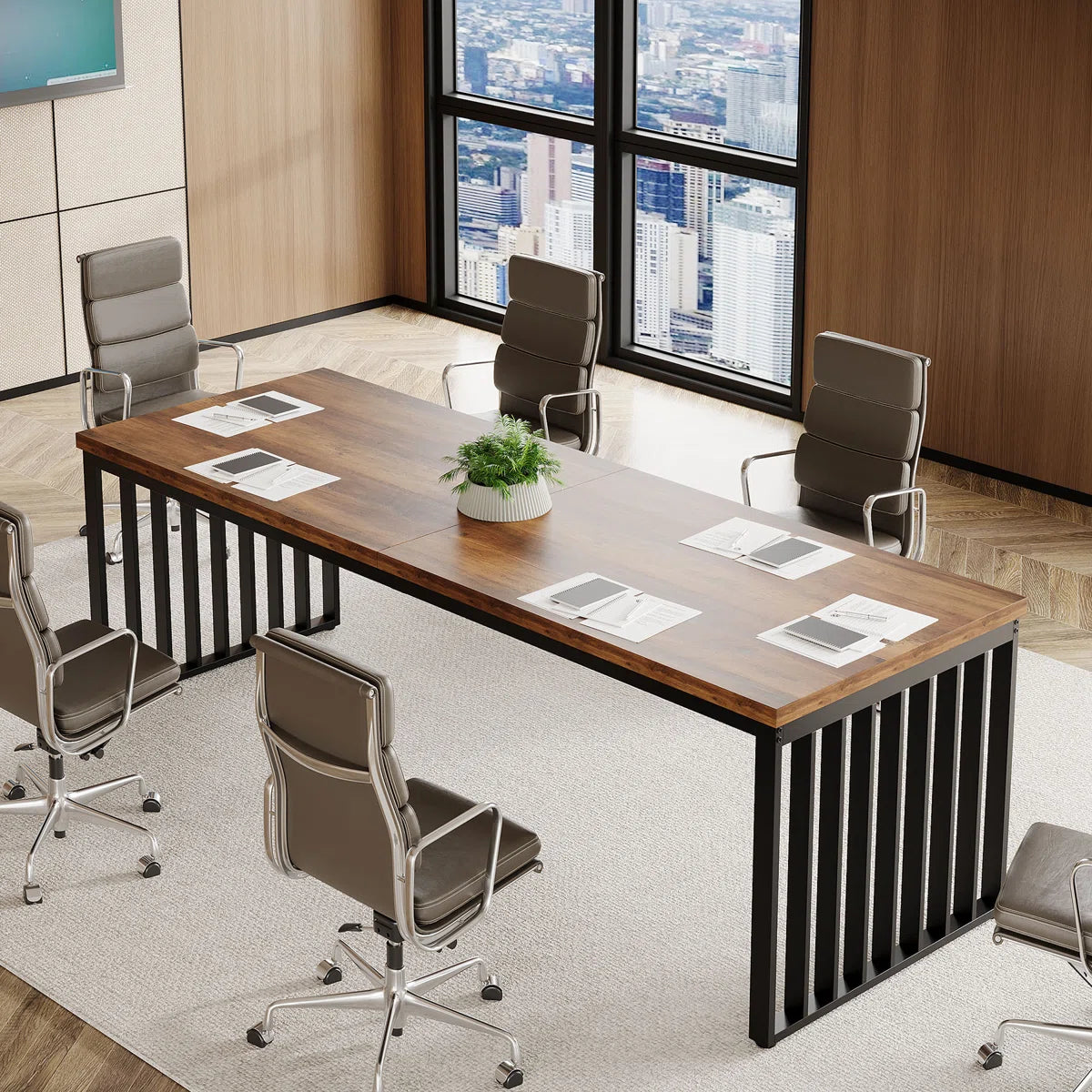 Reidy 78.7" Conference Table with Metal Legs for 4-6 People-OUCH CART