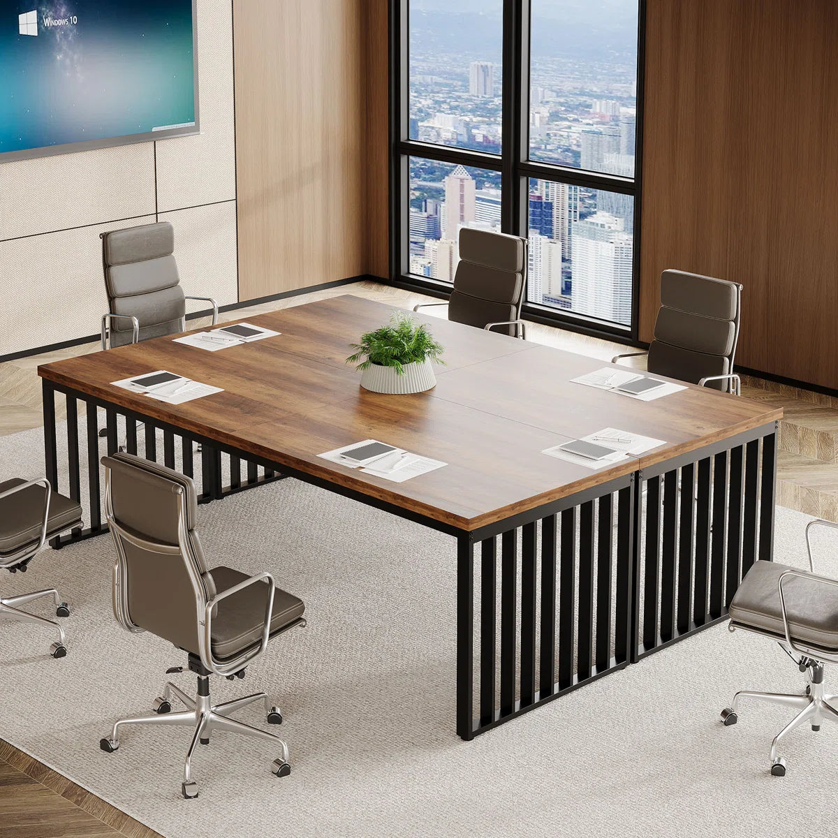 Reidy 78.7" Conference Table with Metal Legs for 4-6 People