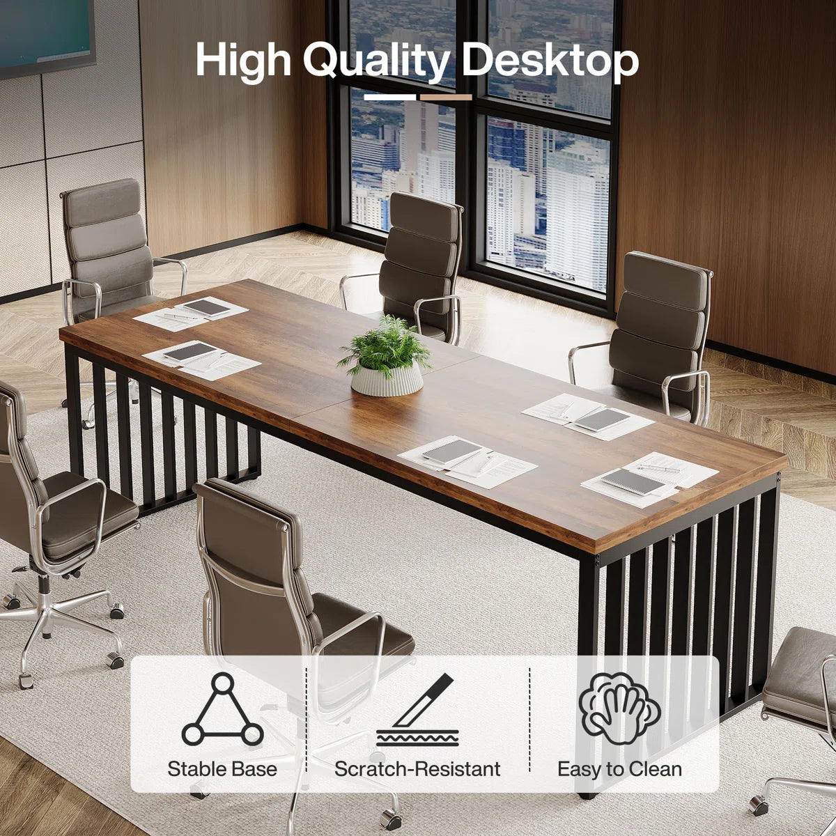 Reidy 78.7" Conference Table with Metal Legs for 4-6 People
