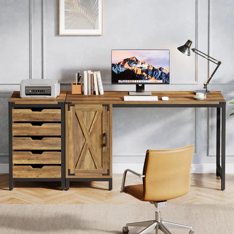 Computer Desk With Cabinet And a 5-Drawer Pedestal
