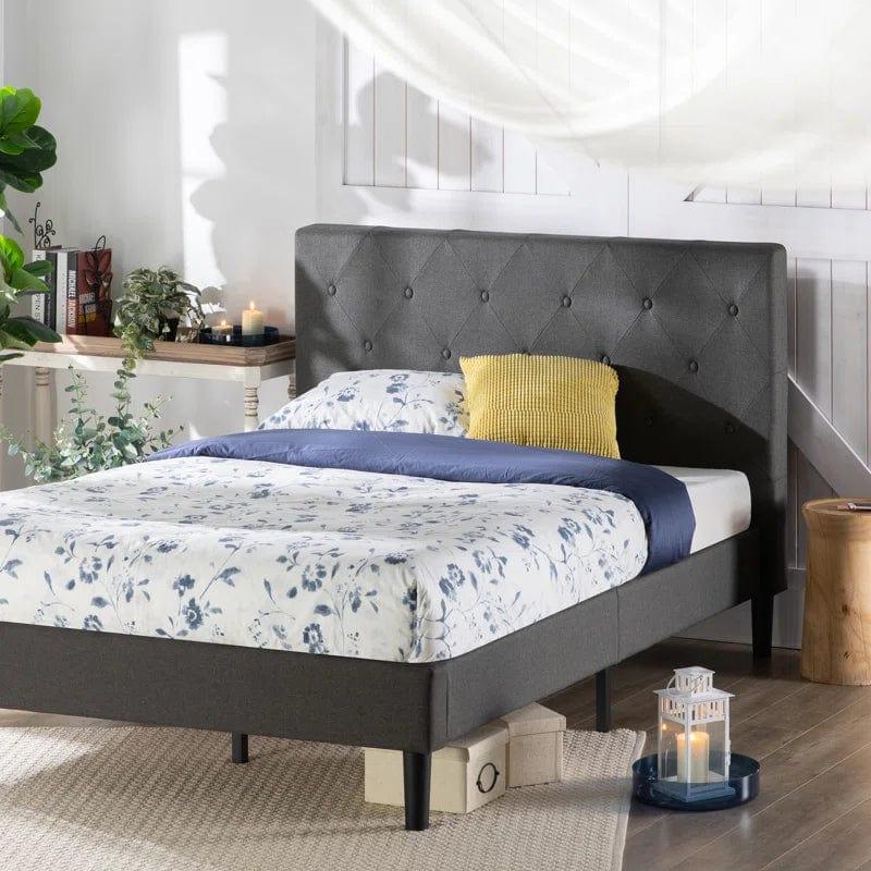 Ridley Button Detailed Headboard Upholstered Bed Frame - Ouch Cart