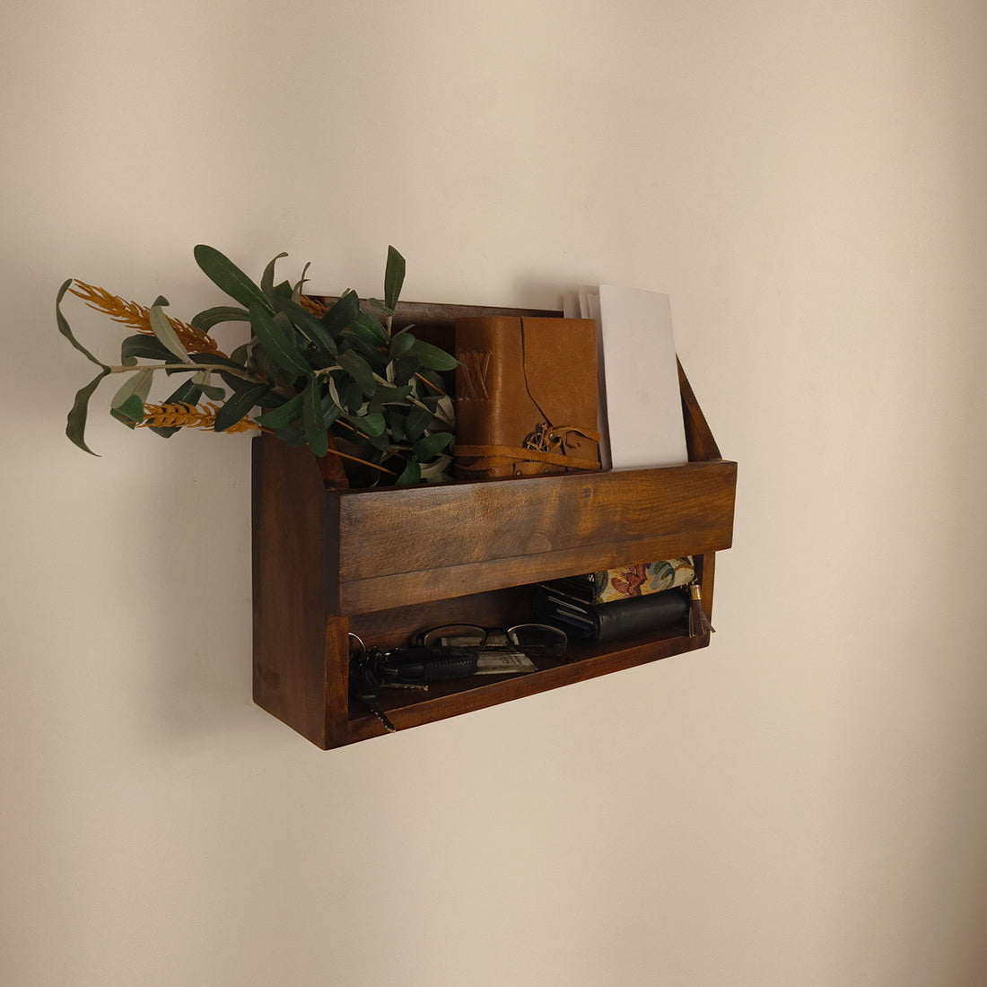 Riverdale Wooden Wall Shelf Organiser with Key Holders