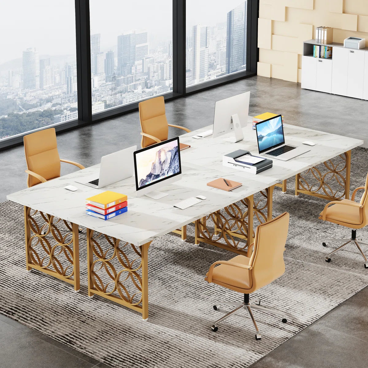 Romanes Conference Table for 4-6 People, 62.99" L x 31.49" W Rectangular Meeting Room Table-ouch cart