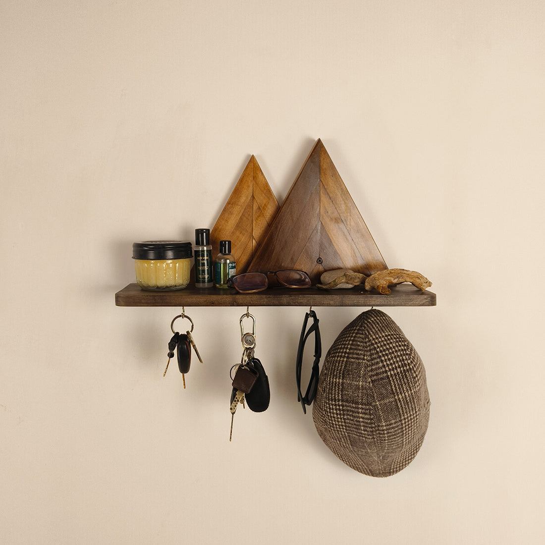 SOLITAIRE Wooden Wall Shelf Organiser with Key Holders -OUCH CART | Wall hanging