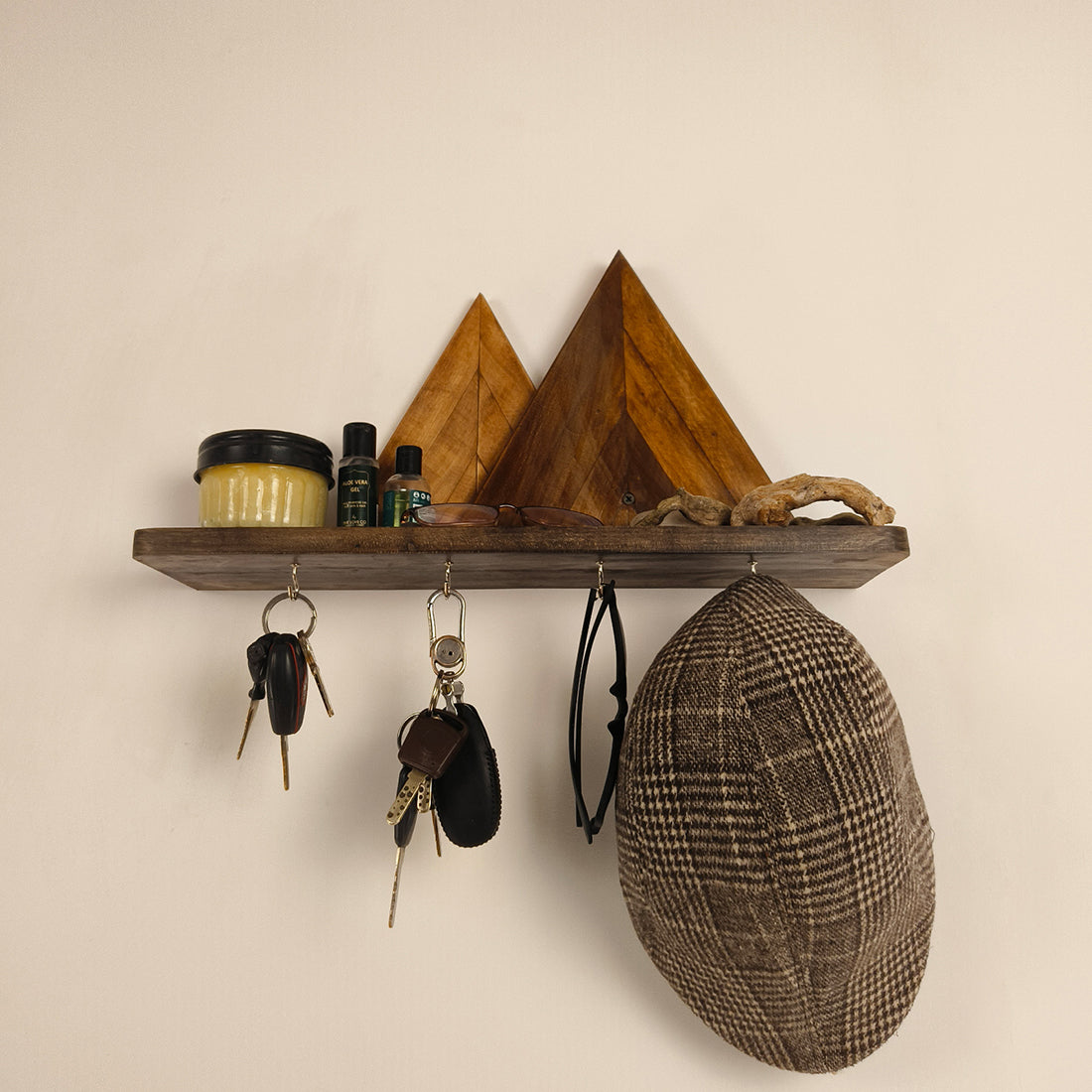 SOLITAIRE Wooden Wall Shelf Organiser with Key Holders -OUCH CART | Wall hanging