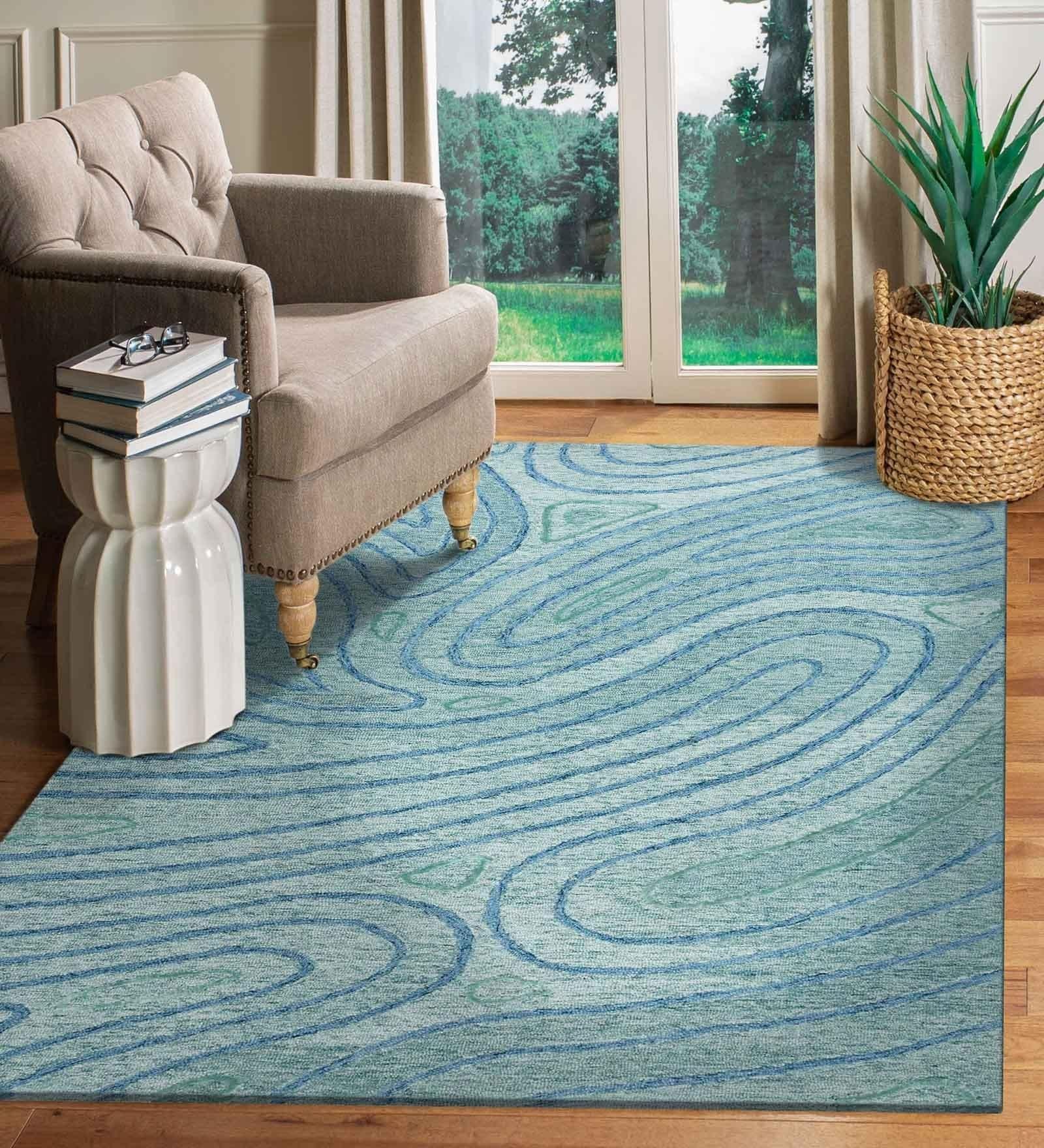 AQUA Wool & Viscose Canyan 4x6 Feet Hand-Tufted Carpet - Rug - Ouch Cart