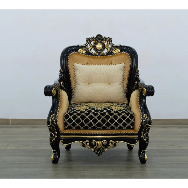 Baroque Hand-Carved Sofa with Gold Leaf Finish, Solid Mahogany