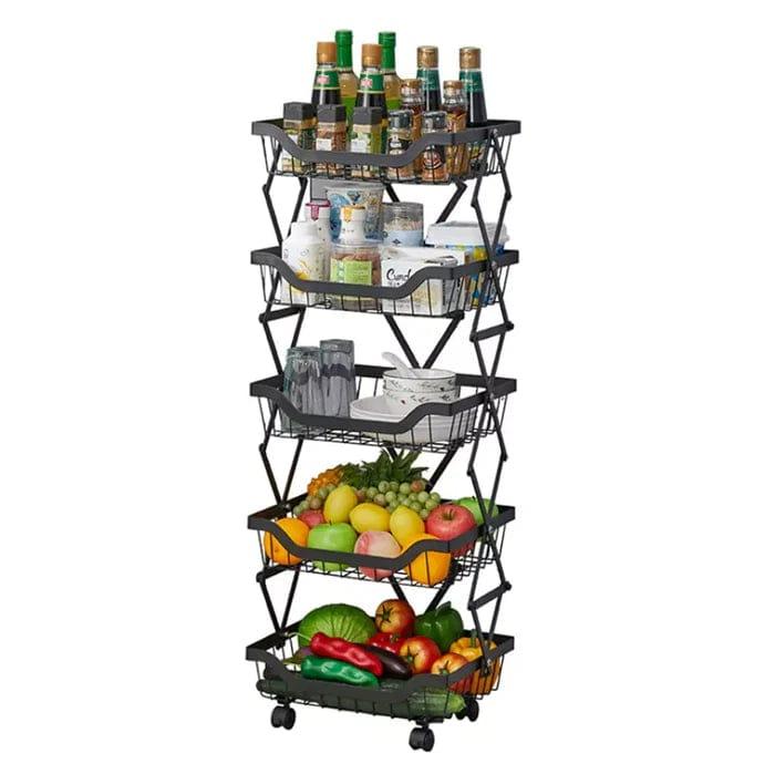 Kitchen Vegetable Storage Rack Foldable Rolling Metal Storage Organizer Cart By CN - Ouch Cart