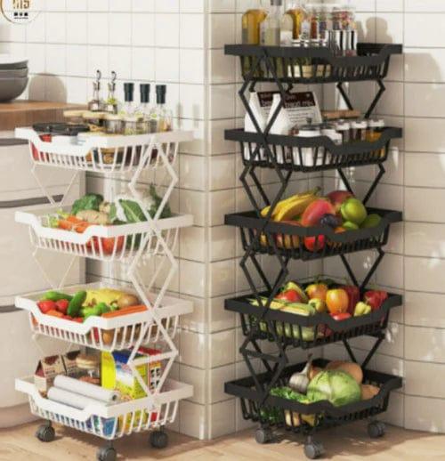 Kitchen Vegetable Storage Rack Foldable Rolling Metal Storage Organizer Cart By CN - Ouch Cart