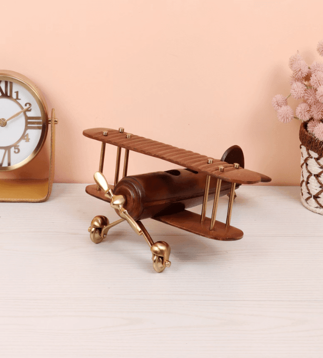 Golden Vintage Airplane Sheesham Wood Table Accent, - Ouch Cart