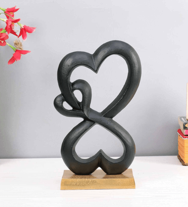 Family Heart Black And Gold Base Raw Finish Small Sculpture, - Ouch Cart