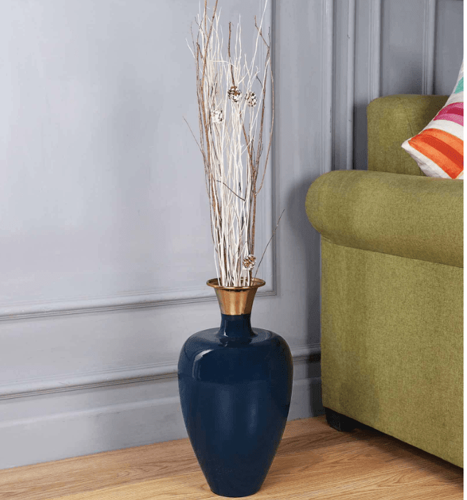 Urn Deidra Teal Blue Metal & Brass Vase Finger Painted Enamel, - Ouch Cart