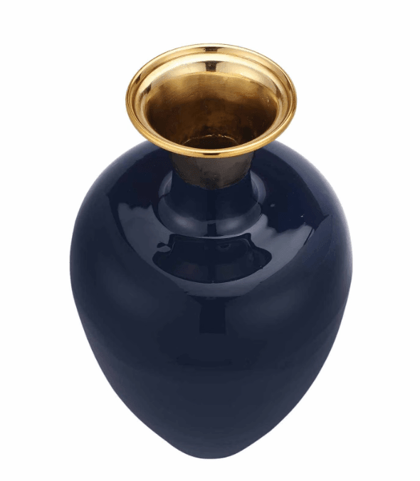 Urn Deidra Teal Blue Metal & Brass Vase Finger Painted Enamel, - Ouch Cart