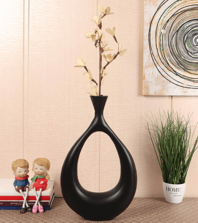 Raw Black Pendo Aluminium Oblong Table Vase In Raw Finish, M.M.I. OVERSEAS
