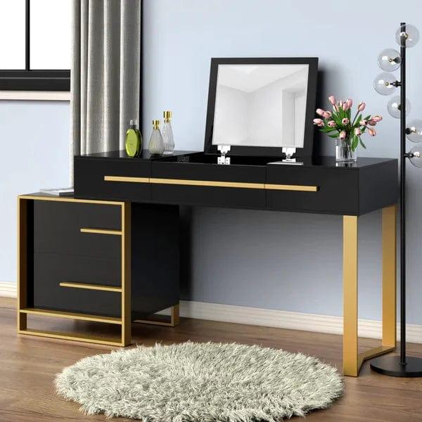 Ida Wide Vanity with Mirror Vanity wooden dressing table, Vanity Makeup Mirror Desk, Girls vanities Set Table with 4 Drawers and Mirror, para Mujer, Dressing Table - Ouch Cart
