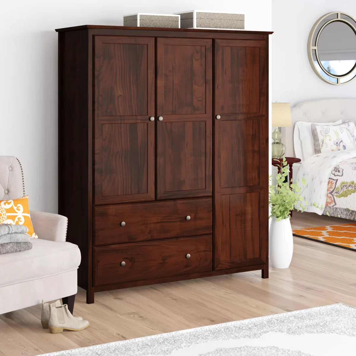 Contemporary Shaker Solid Wood Wardrobe Armoire
