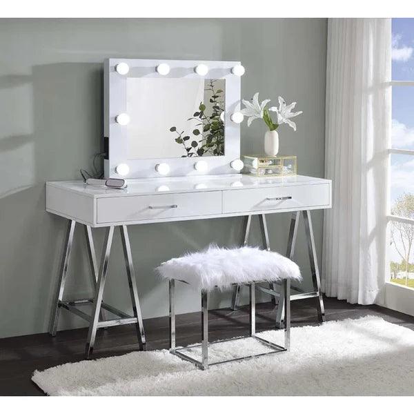 Charl Dinzo Vanity dressing table mirror with lights with stool - Ouch Cart