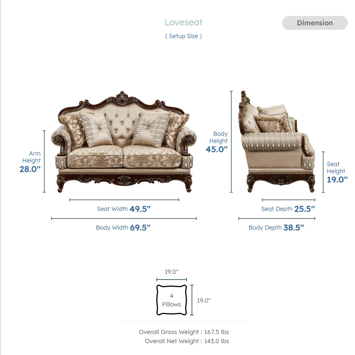 Shonta 69.5" Traditional Upholstered Loveseat - Chenille Loveseat with Faux Crystal Tufted Design, Elegant Nailhead Trim, Luxurious Chenille & Silk-like Fabric, Durable Wood Frame with Cherry & Gold Finish, Reversible Seat Cushions OUCH CART