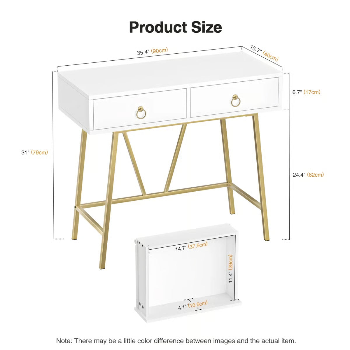 Siilata White Makeup Vanity Table with Storage Drawer and Writing Desk Function