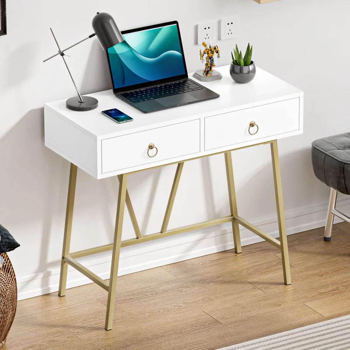 Siilata White Makeup Vanity Table with Storage Drawer and Writing Desk Function- OUCH CART | Dressing table