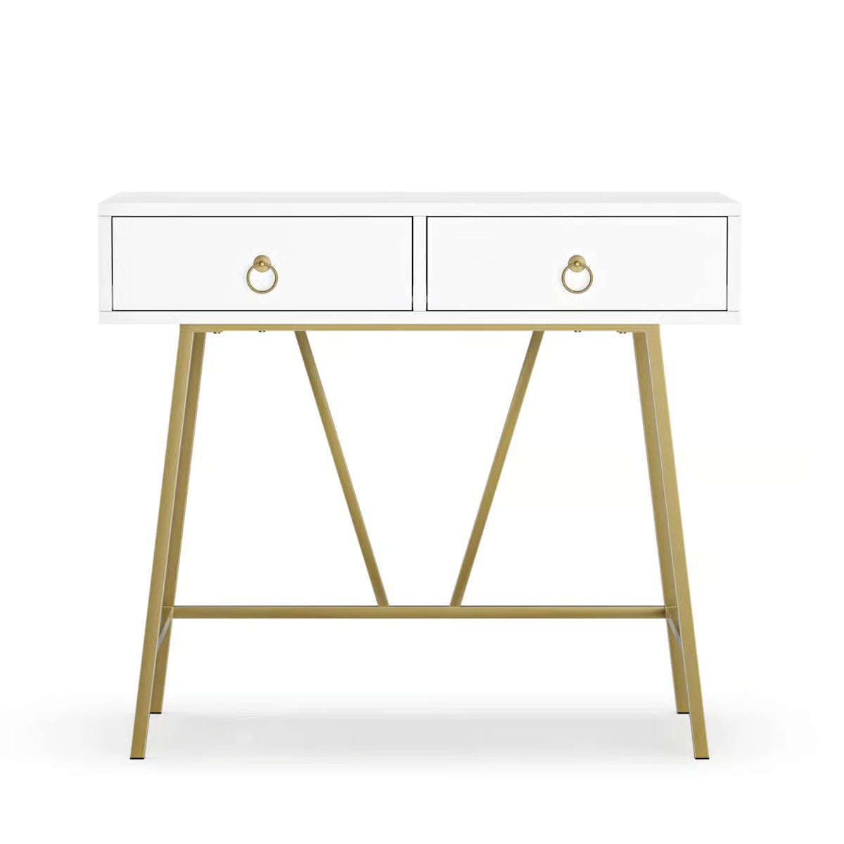 Siilata White Makeup Vanity Table with Storage Drawer and Writing Desk Function