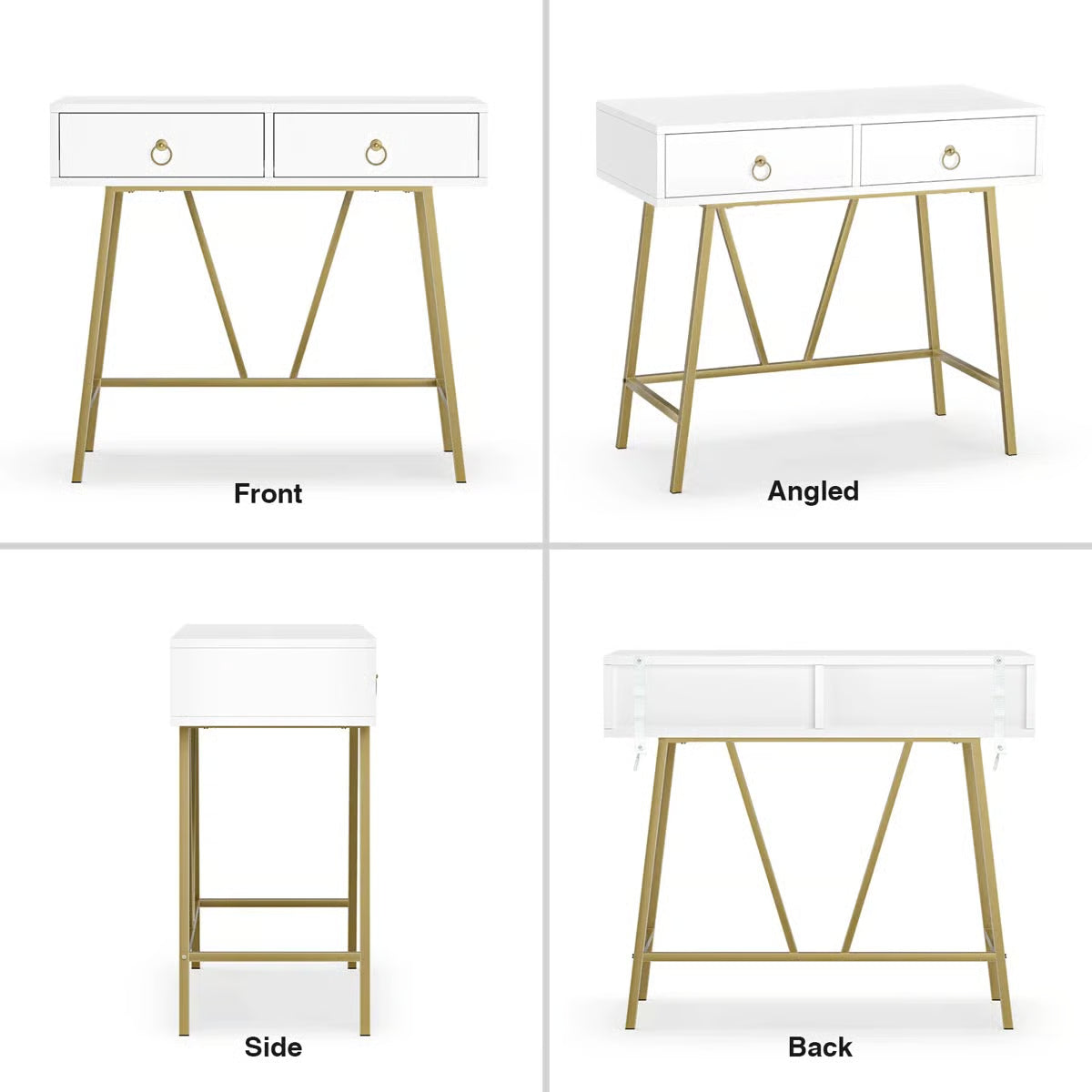 Siilata White Makeup Vanity Table with Storage Drawer and Writing Desk Function