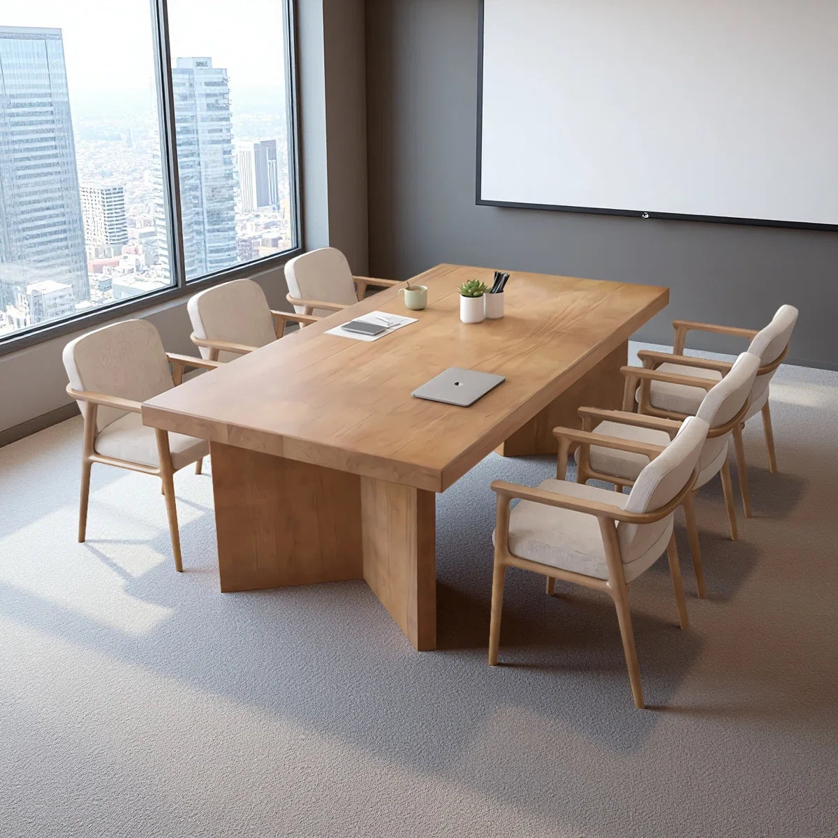Simple Solid Wood Rectangular Conference Tables - OUCH CART