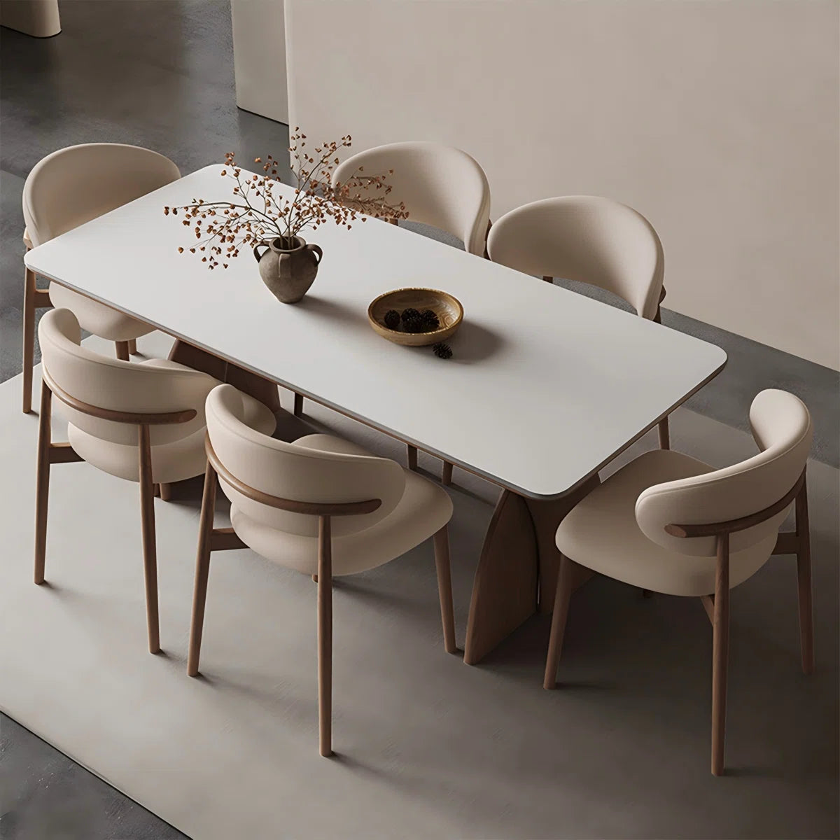 Sintered Stone Solid Wood Oak white and brown Dining Table and Chair Set,6-Chairs - OUCH CART