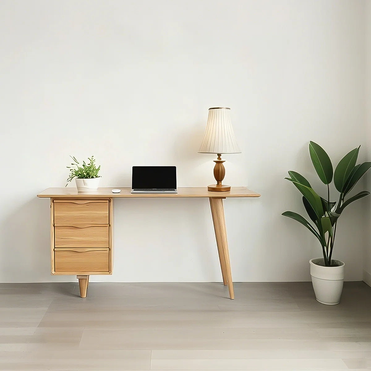 Sleek Solid Wood Rectangular Desk,3-drawer OUCH CART