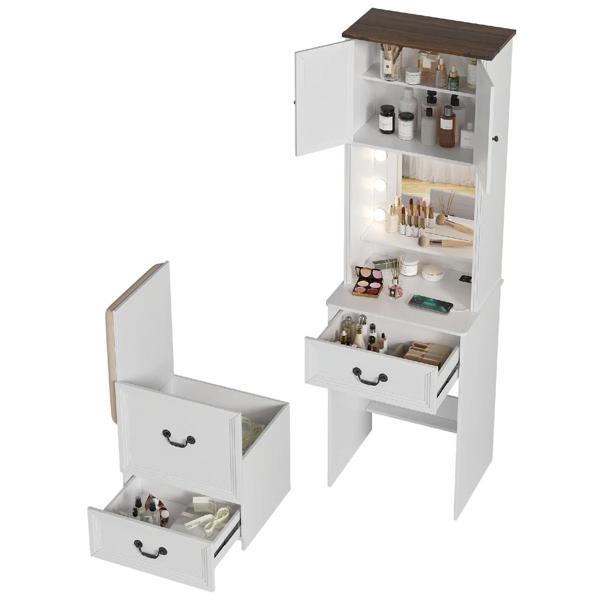 Small Lighted Makeup Vanity Table with Drawers and LED Mirror