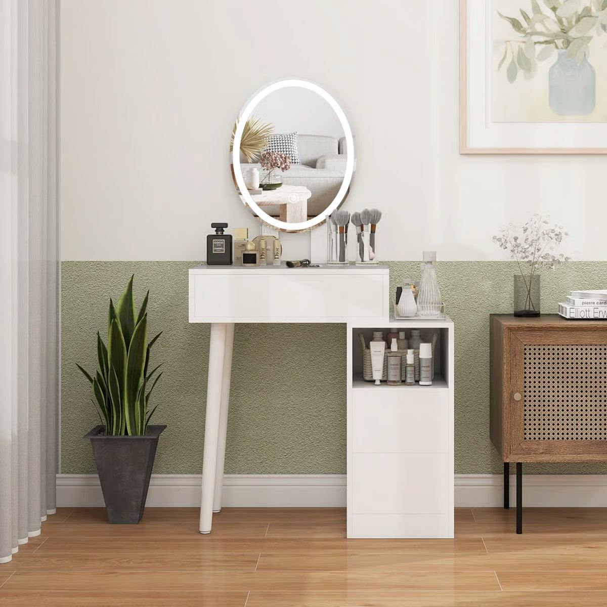 Small Vanity Table Set With Adjustable Brightness Mirror without Stool -OUCH CART |Dressing table