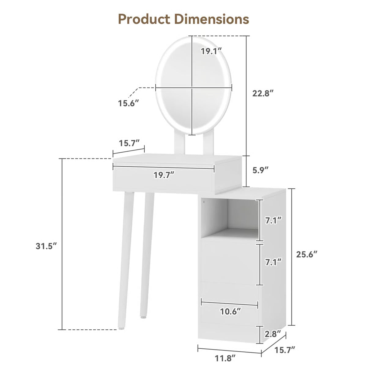 Small Vanity Table Set With Adjustable Brightness Mirror without Stool -OUCH CART |Dressing table