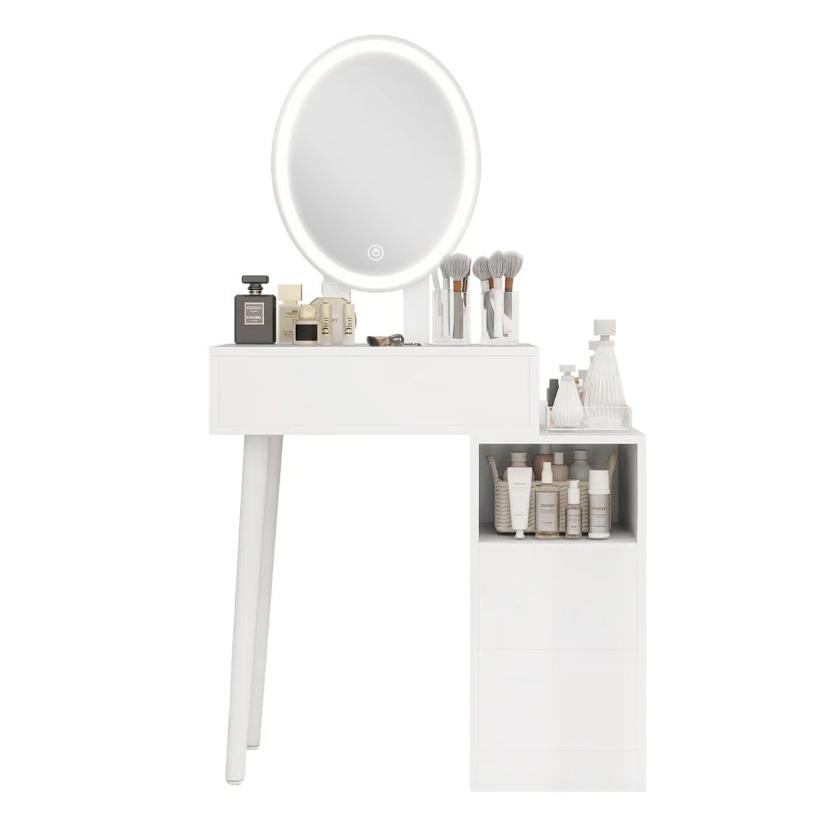 Small Vanity Table Set With Adjustable Brightness Mirror without Stool