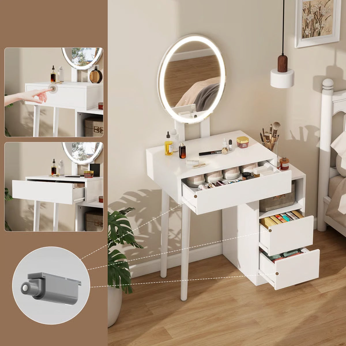 Small Vanity Table Set With Adjustable Brightness Mirror without Stool -OUCH CART |Dressing table